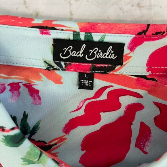 Bad Birdie Men's L Short Sleeves Golf Polo Shirt Hawaiian Tropical Print - Picture 8 of 14